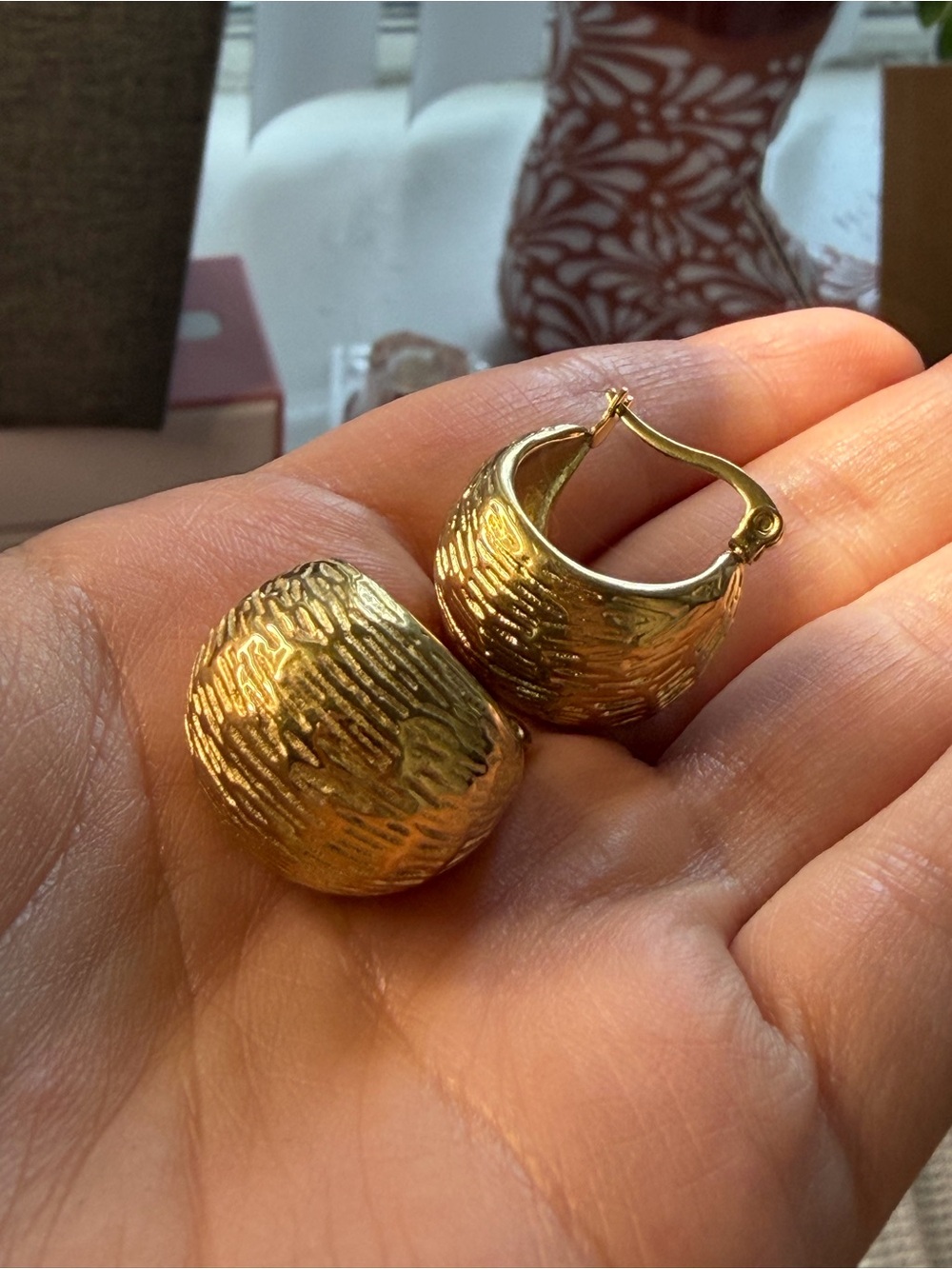 Textured Gold Hoop Earrings for Women - Sculpted Metallic Hoops